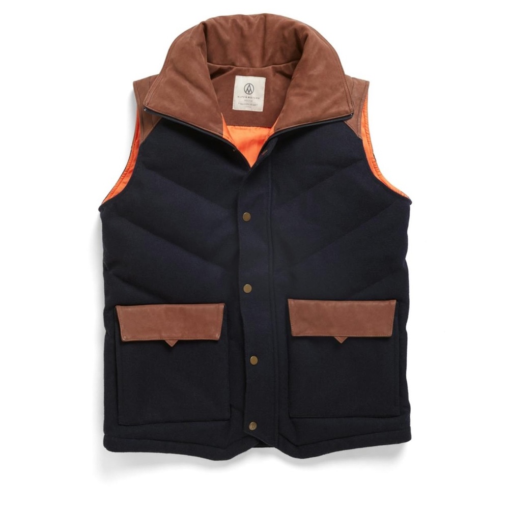 Alps and Meters Alpine Hooded Vest Goose Down Jacket Navy Blue Size Medium